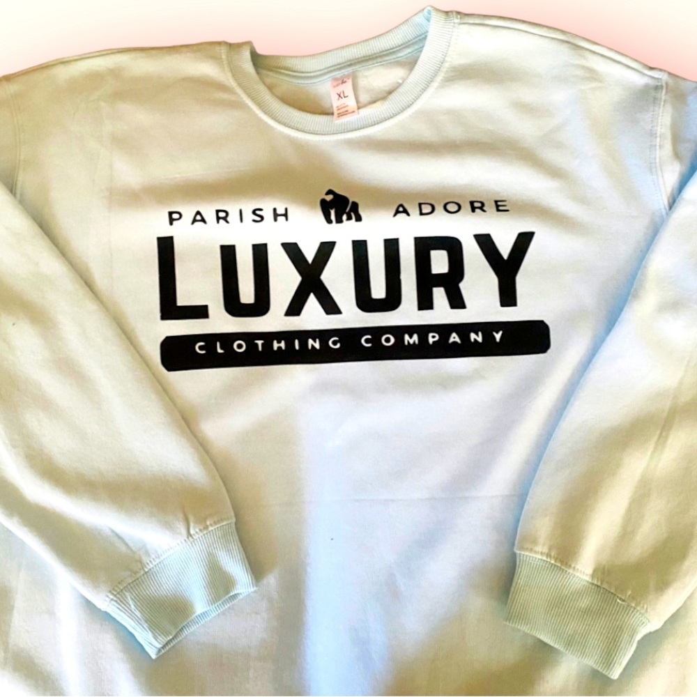 PARISH ADORE Luxury Sweater powered blue/ navy blue logo  long sleeved.